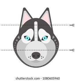 Vector illustration. A game for children of preschool age. Cut the picture into pieces. Fold in the right order. Mosaic.  dog husky