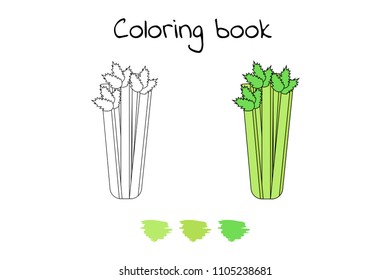 Vector illustration. Game for children. Vegetable. Coloring page Celery 