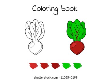 Vector illustration. Game for children. Vegetable. Coloring page beet
