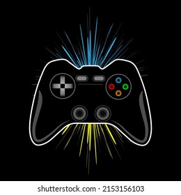 vector illustration with game joystick and rays.