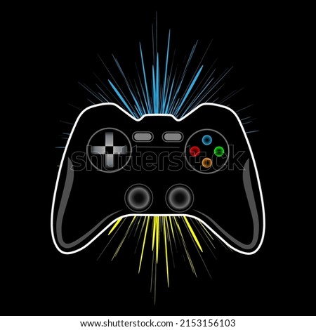 vector illustration with game joystick and rays.