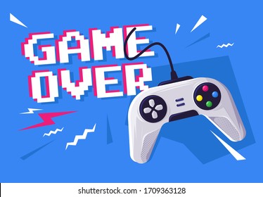 Vector illustration of a game joystick with the words game over