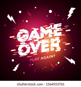 Vector Illustration Game Over Sign With Glitch Effect.