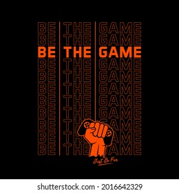 Vector illustration of a game pad with hand sign.Logo for teen gamer with joystick for print and web. Image of a game console for lovers of video and computer games

