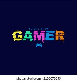 Vector illustration of a game pad with hand sign.Logo for teen gamer with joystick for print and web. Image of a game console for lovers of video and computer games