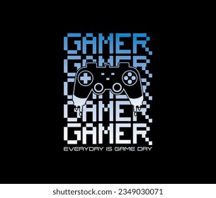 Vector illustration of a game pad with hand sign.Logo for teen gamer with joystick for print and web. Image of a game console for lovers of video and computer games