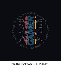 Vector illustration of a game pad with hand sign.Logo for teen gamer with joystick for print and web. Image of a game console for lovers of video and computer games 