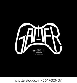 Vector illustration of a game pad with hand sign.Logo for teen gamer with joystick for print and web. Image of a game console for lovers of video and computer games
