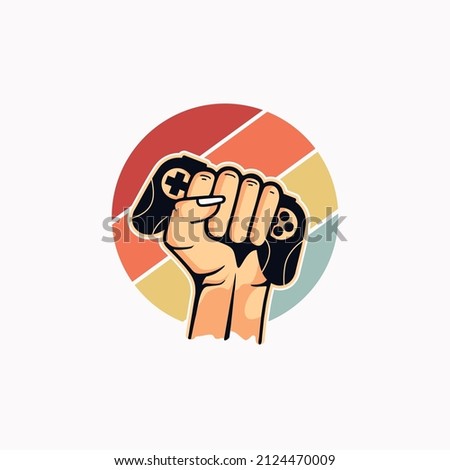 Vector illustration of a game pad with hand vector.Logo for no game no life letter with joystick for print and web. Image of a game console for lovers of video and computer games 
