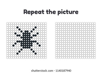 Vector illustration. Game for preschool children. Repeat the picture. Paint the circles. Halloween. black spider.