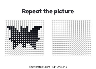 Vector illustration. Game for preschool children. Repeat the picture. Paint the circles. Halloween. bat