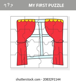 Vector illustration. Game for preschool kids. Jigsaw puzzle with window. My first puzzle for children