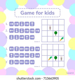 vector illustration. game for preschool kids. rebus for children. arrows. choose the right answer. help little hare to find carrot.