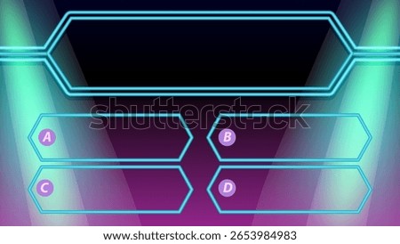 Vector illustration of a game show interface with neon outlines and gradient background, ideal for digital media and presentations
