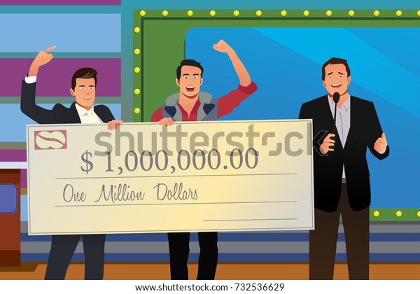 A\
vector illustration of Game Show Winner Receiving\
Check