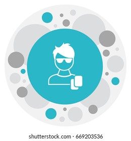 Vector Illustration Of Game Symbol On Man Gamer Icon. Premium Quality Isolated Male Player Element In Trendy Flat Style.