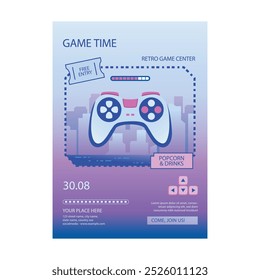Pôster do jogador de tempo do jogo de ilustração vetorial. Panfleto colorido sobre jogos