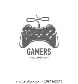 vector illustration gamepad emblem isolated on white background, flat design, icon, black and white, joystick, badges