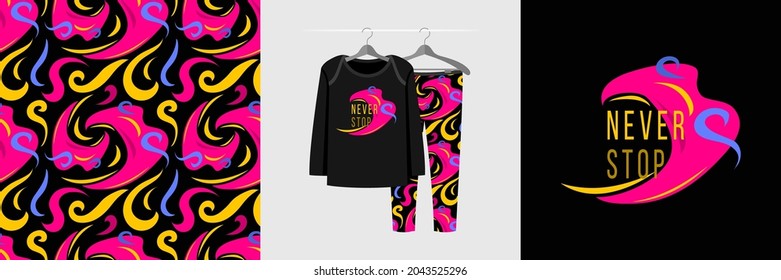Vector illustration with gamepad, quote Never stop. Stylish background for t-shirt print, digital video gaming concept, trendy typography. Positive encouraging phrase for fun