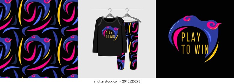Vector illustration with gamepad, quote Play to win. Stylish background for t-shirt print, digital video gaming concept, trendy typography. Positive encouraging phrase for fun