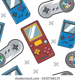 Vector Illustration of Gaming Consoles with Vintage Hand Drawing Style Available for Pattern