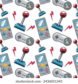 Vector Illustration of Gaming Consoles with Vintage Hand Drawing Style Available for Pattern