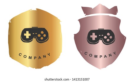 Vector Illustration of Gaming Controller with Rose Gold and Gold Banner or Background. Graphic Design for Logo and T-shirt.