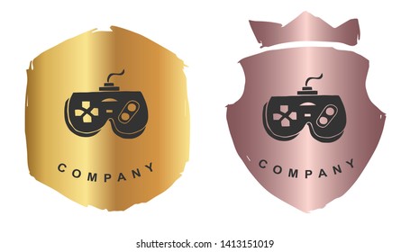 Vector Illustration of Gaming Controller with Rose Gold and Gold Banner or Background. Graphic Design for Logo and T-shirt.