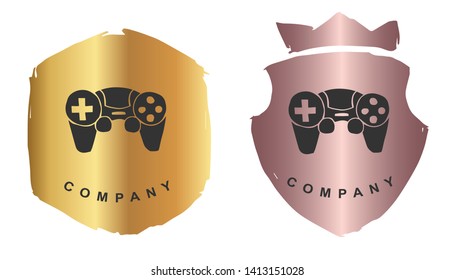 Vector Illustration of Gaming Controller with Rose Gold and Gold Banner or Background. Graphic Design for Logo and T-shirt.