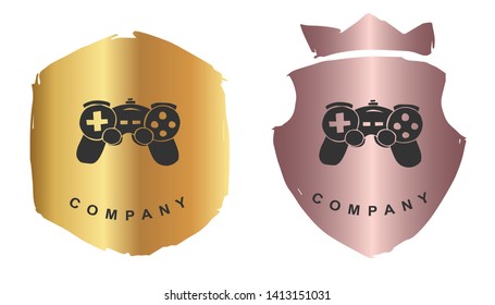 Vector Illustration of Gaming Controller with Rose Gold and Gold Banner or Background. Graphic Design for Logo and T-shirt.