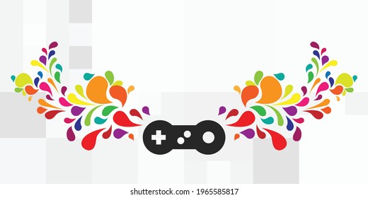 vector illustration of gaming device and colorful swirls for creativity and boosting tools and gamifying technology