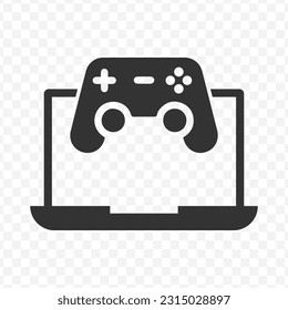 Vector illustration of gaming laptops icon in dark color and transparent background(png).
