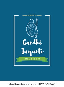 Vector illustration of Gandhi Jayanti, Mahatma Gandhi, national holiday of India, 2nd October, india flag, indian monuments silhouette, banner with english text.