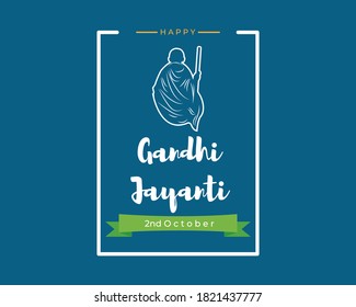 Vector illustration of Gandhi Jayanti, Mahatma Gandhi, national holiday of India, 2nd October, india flag, indian monuments silhouette, banner with english text.