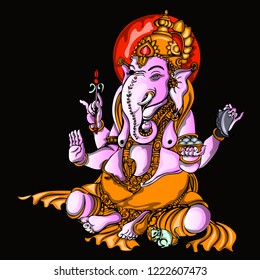 Vector Illustration of Ganesh on black background