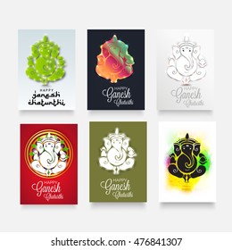 Vector illustration of a Ganesha chaturthi festival greeting card set.