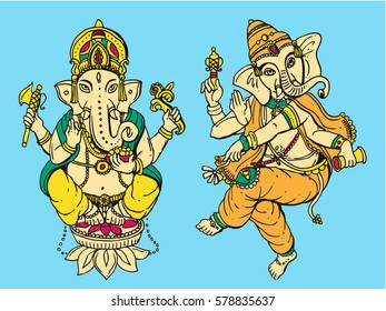 Vector illustration with Ganesha. Drawing by hand. Good for print for t-shirt, card, invitations.