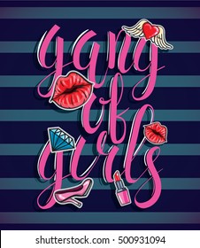 vector illustration. a gang of girls. stylish patch in the Memphis style. fashion graphic design