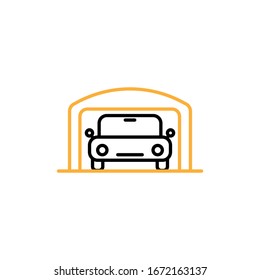 Vector illustration, garage icon. Line and two colour design template