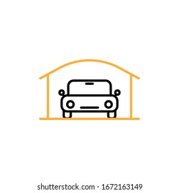 Vector illustration, garage icon. Line and two colour design template