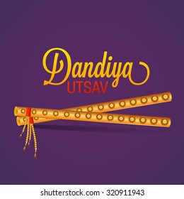 Vector Illustration of Garba Dancing Sticks with Happy Navratri text with effects for Navratri