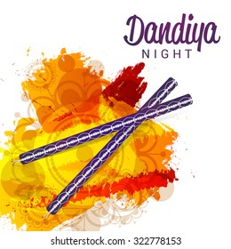 Vector Illustration of Garba Dancing Sticks with Happy Navratri text with effects for Navratri.