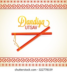 Vector Illustration of Garba Dancing Sticks with Happy Navratri text with effects for Navratri.