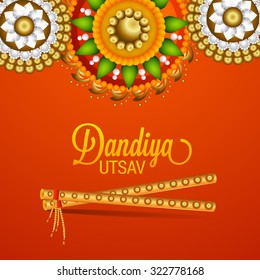 Vector Illustration of Garba Dancing Sticks with Happy Navratri text with effects for Navratri.