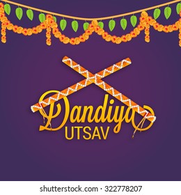 Vector Illustration of Garba Dancing Sticks with Happy Navratri text with effects for Navratri.