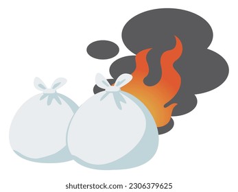 Vector illustration of garbage bag on fire