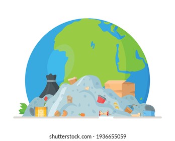 Ilustración vectorial de la recolección de basura alrededor del planeta. El concepto de ecología y el Día Mundial de la Limpieza. 