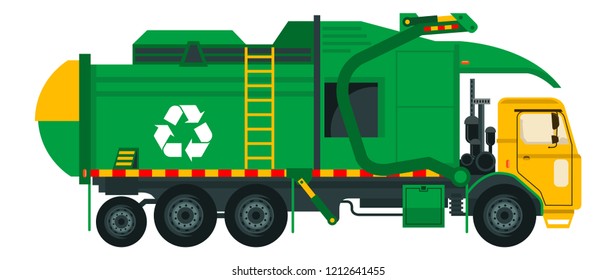 Vector illustration of garbage truck isolated on white background