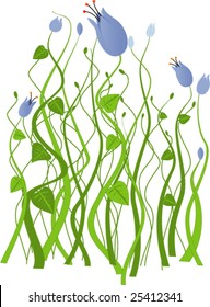 Vector illustration, garden with blue flowers