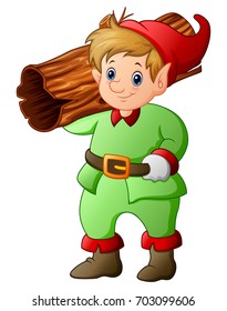 Vector illustration of Garden gnome with hollow log